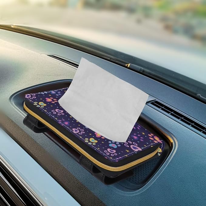 Leather Visor Tissue Holder Car Tissue Holder for Car Cow Colorful Dog Paws Pattern Standard Tissue Holder PU Leather Napkin Holder