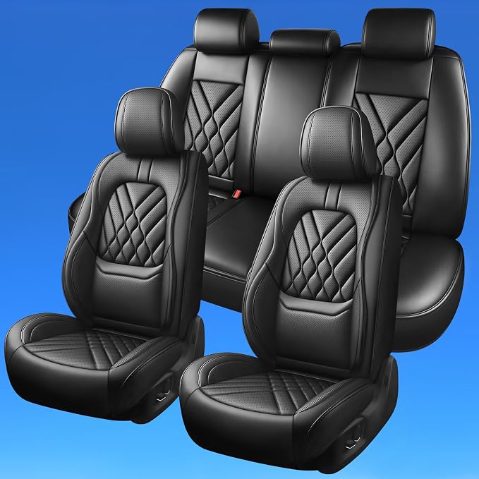 Fit Sentra Car Seat Covers Compatible with Nissan Sentra 2008-2024 2025 2026-Premium Leather,Waterproof,Breathable,Airbag Compatible &All-Weather Seat Cushion Protecto(Full Set,Black)