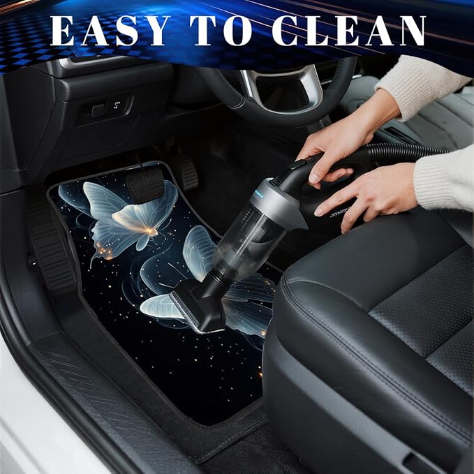 Butterfly Car Floor Mats Set of 4 White Black Glowing Line Art Automotive Car Floor Carpets Non-Slip Auto Car Accessories Universal Fit for Car SUV Truck Van