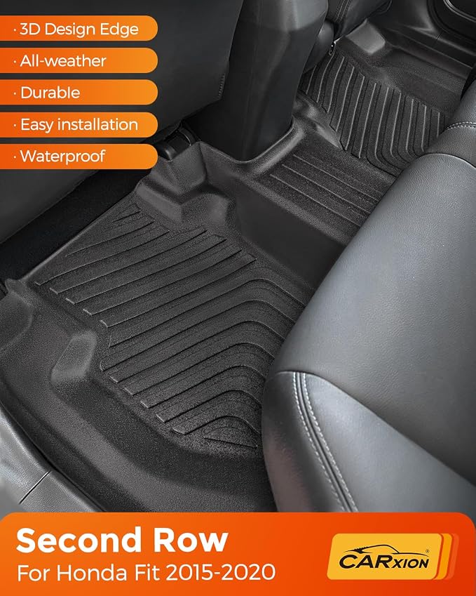 CARxion® for Honda Fit Floor Mats & Cargo Trunk Liner 2015-2020 SUV 5-Seat | Not for Manual Transmission Custom Fit All-Weather TPE Rubber Black Car Accessories 2019 2018 2017 2016 Summer Bench Trip