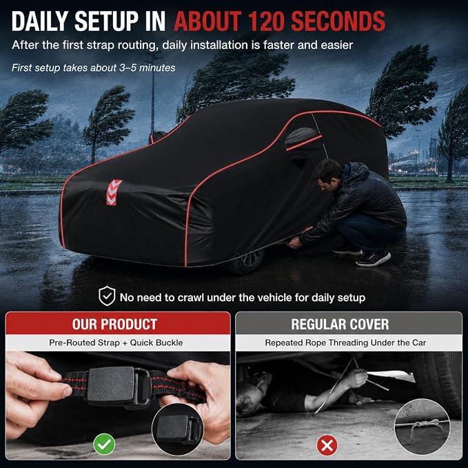 SUV Car Cover Waterproof All Weather, 8-Point Fastening, Fits Up to 181 in | 8-Point Fastening, 120s Quick Setup, 600D Oxford Fabric, All-Weather Protection