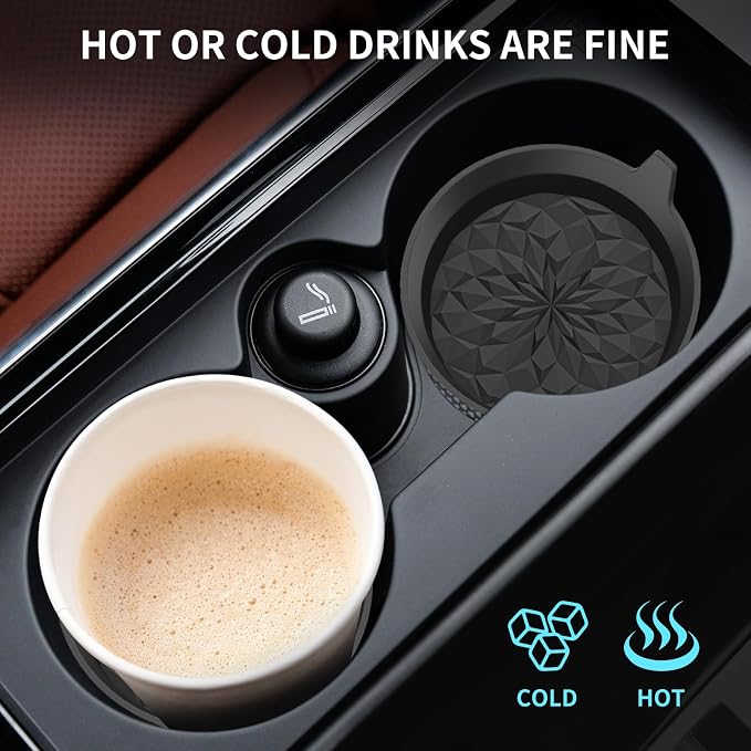 ME.FAN Car Cup Coasters [4 Pack] Silicone Cars Coasters - Universal Non-Slip Recessed Interior Accessories - Cup Holder Inserts Black