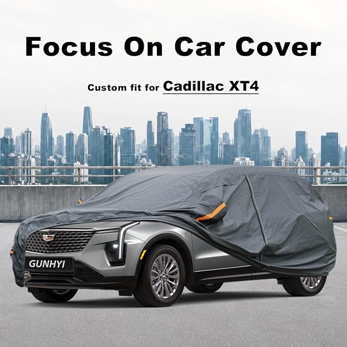 GUNHYI Premium Car Cover Custom Fit Cadillac XT4, 16 Layers Heavy Duty Car Cover Waterproof All Weather with Zipper Door for Sun Rain Snow Dust Uv Protection