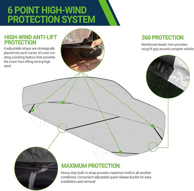 Season Guard Ultimate Plus Truck Cover,100% Waterproof Aluminium with Cotton Fleece and Breathable Fabric with Two Extra 19.6ft Windproof Tie Down Straps,Fits Truck up to 240"