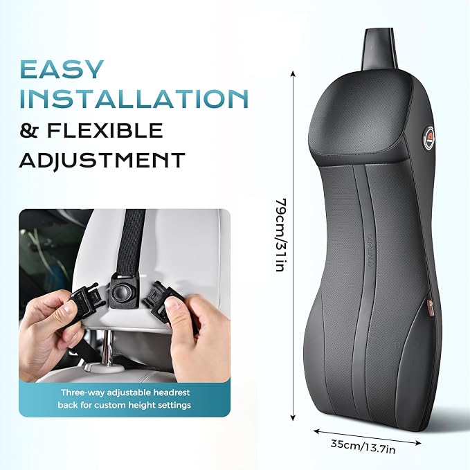 Coverado Lumbar Support and Headrest Pillow for Car, Integrated Design Ergonomic Memory Foam Head Neck Support Pillow for Driving Seat, Soft Leather Breathable Back Support, Back Pain Relief, Black