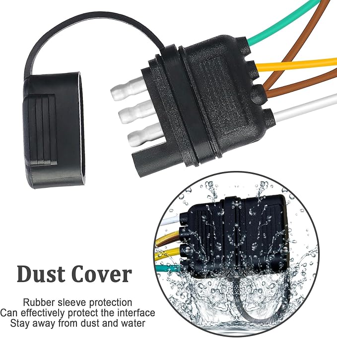 26FT 4 Pin 5 Wire Trailer Wiring Harness,Trailer Light Kit with Jacketed Cable (16AWG),4 Way Flat 5 Wire Plug for Rewiring RV Boat Both-Side Taillights