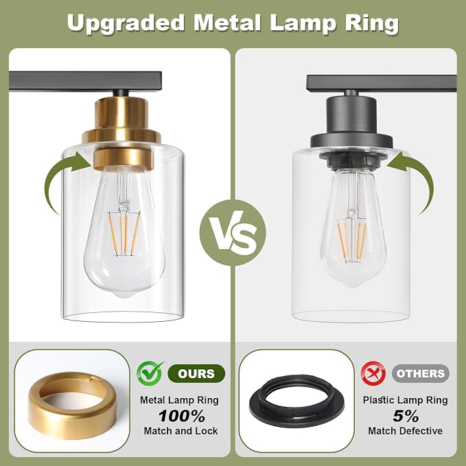 Unicozin Modern Bathroom Light Fixtures, 5 Light Vanity Lights Over Mirror, Black and Gold Wall Lamp with Clear Glass for Living Room Cabinet Bedroom Porch