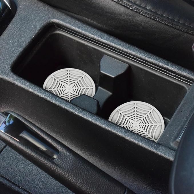 Car Cup Holder Coasters, Cute and Creativity Cup Holder Insert Coaster Car Interior Accessories-2.75 inch Silicone Anti Slip Spider Web Car Coaster-Universal (Pack of 2)