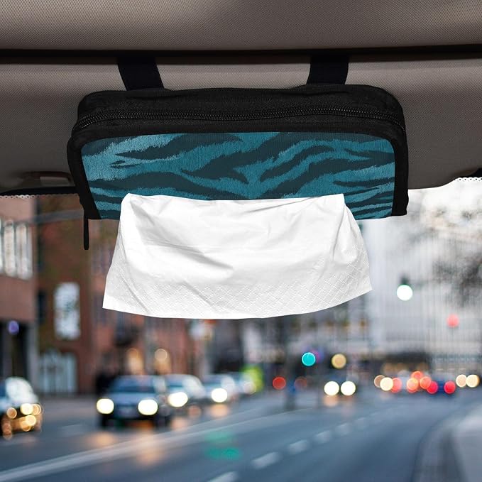 Blue and Black Tigers Skin Car Tissue Holder Durable Napkin Holder Hanging Tissue Holders Case Car Tissues Bag for Sun Visor Seat Back Universal Auto