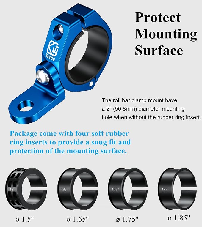 BRCOVAN 2PCS UTV Whip Light Mounts, LED Light Bar Mounting Bracket, Blue | Solid Aluminum Alloy Materials, 360° Adjustable Off-Road Whip Flag Mount Fit 1.5''/1.65'' /1.75''/1.85''/2'' Roll Cage Bars