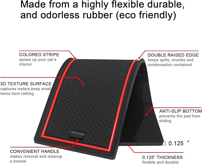 for Honda Civic Accessories 2022 2023 2024 2025 2026 11th Gen Sedan Cup Holder Insert Center Console Liner Door Slot Mats Pad Coaster Trim Premium Rubber Custom Interior 17PC Set (Red Trim)