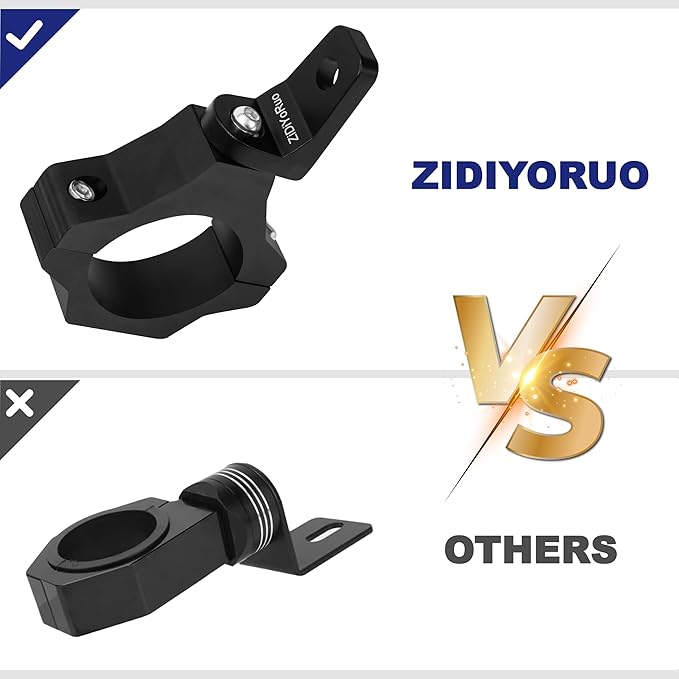 ZIDIYORUO Light Bar Mount for 1.75-2.25in Tubes/Big Barts, 6061 alu, 2-Pack | Fits 1.75-2.25in tubes on Jeep JL/JT, Raptor, Tacoma, RZR XP, Defender. 20 lock positions, precise 360 aiming. 6061 aluminum
