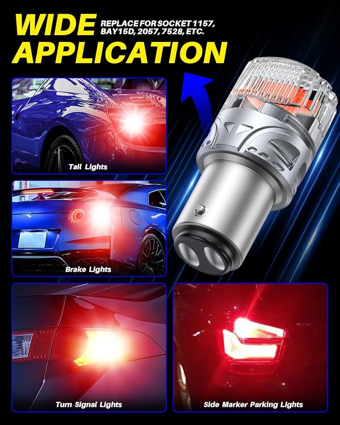 AUTOONE Upgraded 1157 LED Bulb Red, Super Bright1157R 2057 2357 7528 BAY15D LED Replacement with Projector for Tail Brake Stop Signal Reverse Backup Marker Parking Running Light, Pack of 2