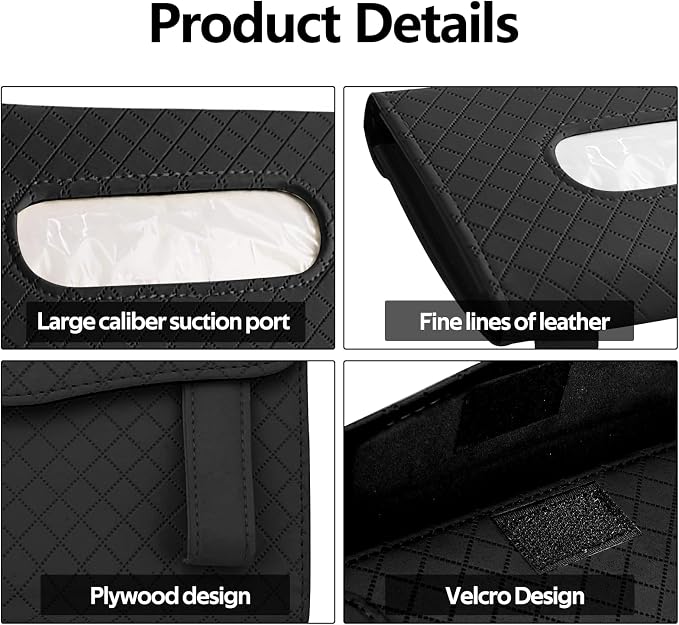 Wuyaoyao Car Tissue Holder, Auto Sun Visor Napkin Holder Mask Holder, Premium PU Leather Car Tissue Holder Visor Tissue Dispenser, Universal Sun Visor Tissue Box for Most Vehicle (Plaid-Black)