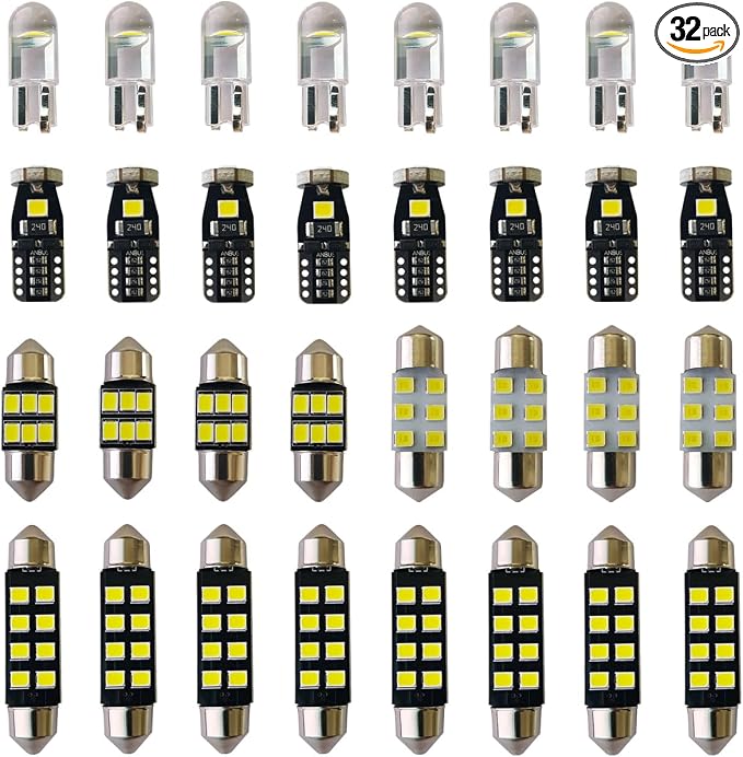 Yoper LED Bulbs Light Car Kit Set, White, 32 Pieces | T10 28mm 31mm 42mm Festoon, Interior Dome Map Door Trunk Courtesy, Replacement Bulbs