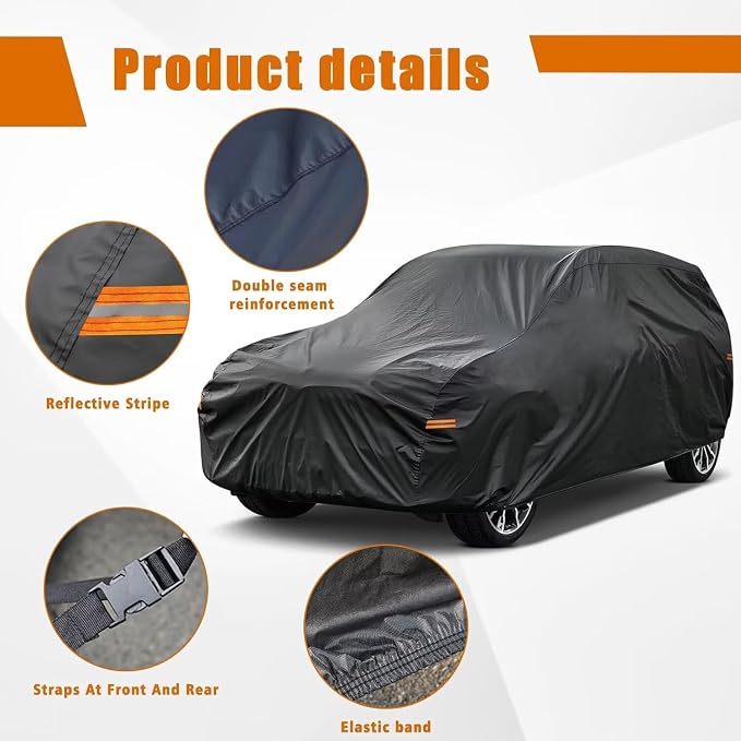 Kayme 7 Layers SUV Car Cover Custom Fit for Cadillac Escalade (2007-2014), Waterproof All Weather for Automobiles,Rain Sun UV Protection.Black