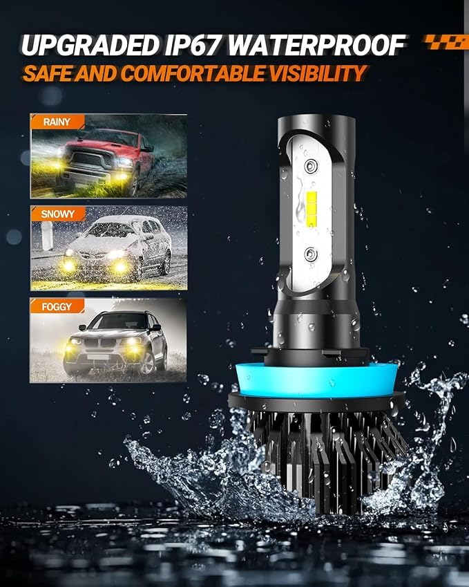 SEALIGHT H11 H16 H8 LED Fog Light Bulbs Yellow, 14000LM H8 H16 H11 Fog Light Bulb, 600% Brightness Upgrade 3000K Amber Yellow Light, 12 CSP Chips, Plug-and-Play, Pack of 2
