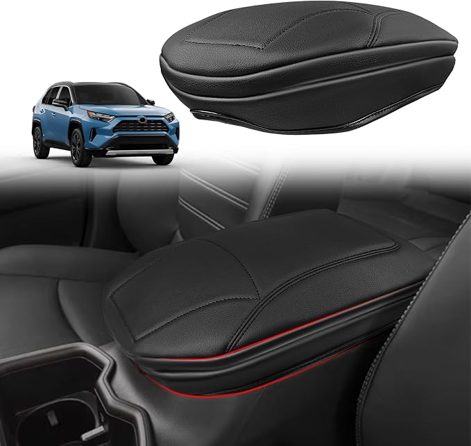 Muslogy Center Console Armrest Cover Fit for Toyota RAV4 2019-2025 Accessories, Comfort Armrest Pad Console Lid Cushion Vegan Leather 1-Inch Extra Thick