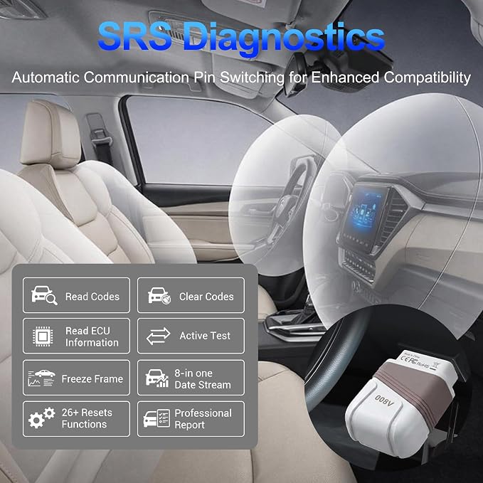 Bluetooth OBD2 Scanner, 4 System Car Diagnostic Tool with AI Fault Code Analysis, Engine ABS SRS Transmission Code Reader, Live Data Stream, VIN Auto Recognition, Full OBDII Functions with Free App