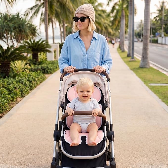 Momcozy Stroller Cooling Pad | Universal Soft Cooler Pad, Breathable & Adjustable Seat Liner | Detachable 2-Piece Cooling Cushion | Fits Strollers, Crib, High Chair, Bassinet, Swing