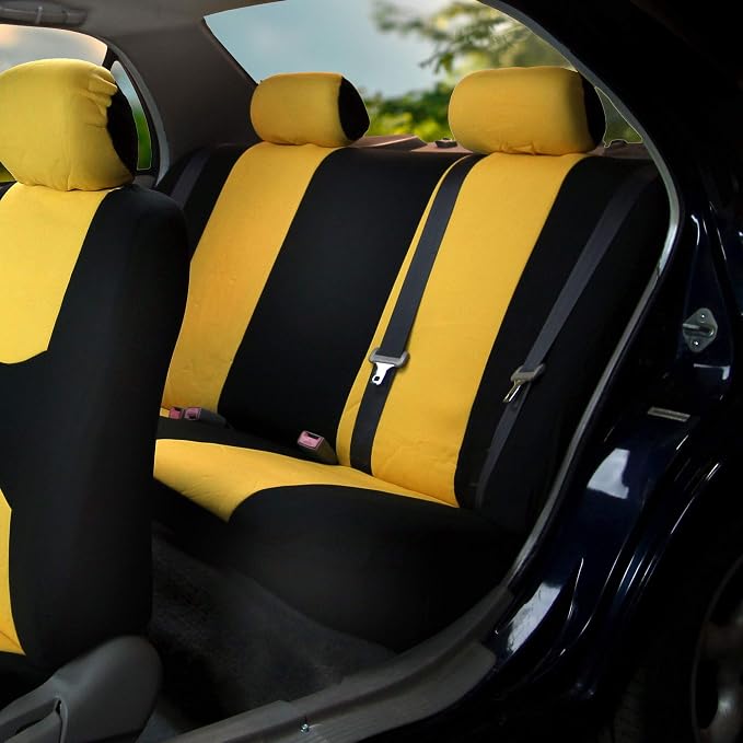 FH Group Car Seat Cover for Back Seat Cloth-Universal Fit Rear Seat Covers for Cars with Solid Bench,Car Seat Protector for Dogs and Kids,Car Interior Accessories for SUV, Sedan and Van Yellow