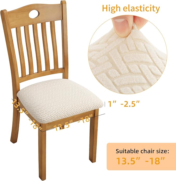 Fuloon Stretch Seat Cushion Covers 6 PCS, Washable Chair Seat Slipcover Chair Cover Dining Room for Hotel, Ceremony, Banquet Wedding Party (Beige, 6)