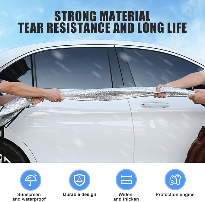 1 PC Car Half Car Cover Sunshade, Windshield Hood Front Window All-Season Protection Waterproof Dustproof Frostproof Car Cloth, Outdoor Foldable Protective Cover, Universal for Cars (Silver)