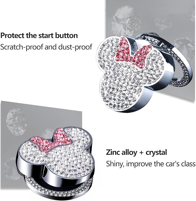 Car Cute Push to Start Button Cover Accessories, Pink Bling Crystal Car Engine Start Stop Button Cover, Car Decoration Interior Sticker for Women Girl