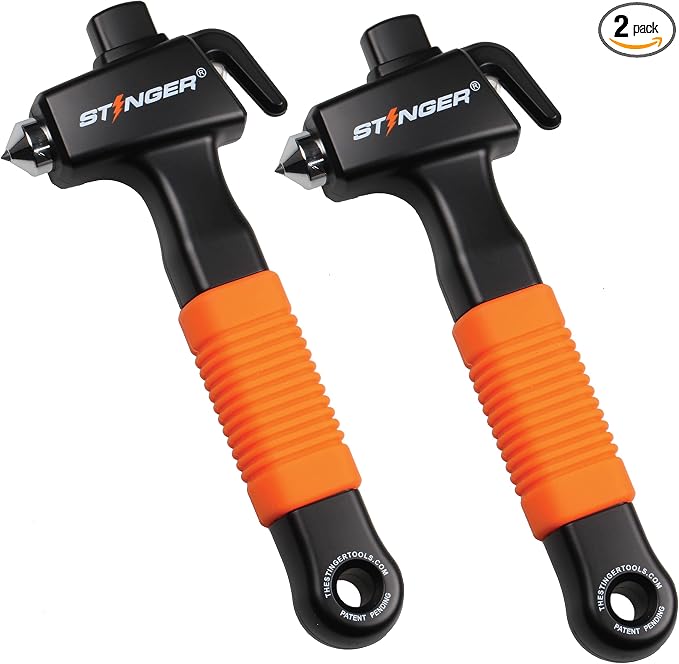 Stinger Super Duty Car Emergency Escape Tool, Hardened Carbon Steel Vehicle Safety Hammer, Spring Loaded Window Breaker, Razor Sharp Seat Belt Cutter, Life-Saving Rescue Tool (Combo 2 pcs Orange)