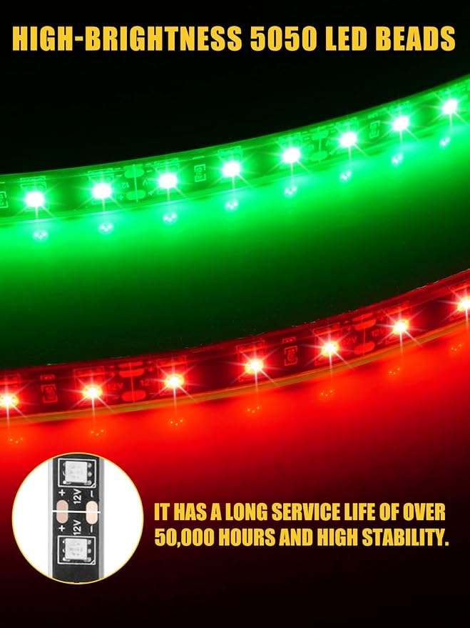 Car LED Strip Lights IP68 Waterproof Cuttable 24inch Red 4 Pcs | 12V Footwell & Underbody Lights, 5050 SMD Beads, Interior & Exterior Light, Fits SUVs, Trucks, Motorcycles, Boats, Golf Carts