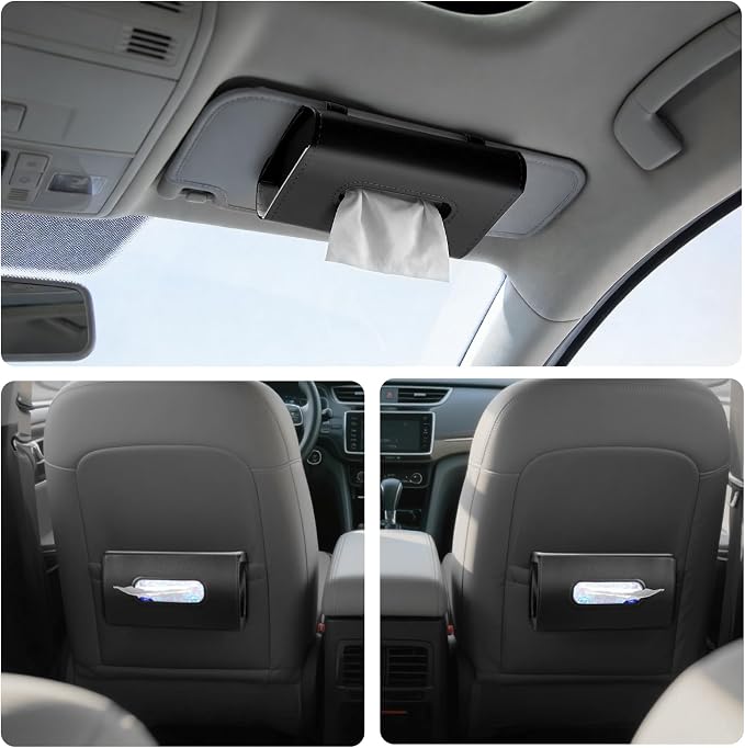 4 Pack Tissue Box Holder for Car - Sun Visor Napkin Holder Backseat Tissue Case Premium PU Leather Backseat Napkin Rectangle Organizer Vehicle Interior Accessories Universal for Car