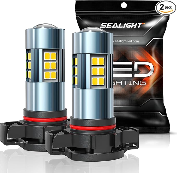 SEALIGHT 5202 LED Fog Lights Bulbs, 5201 PS19W PS24W 9009 5202 LED Bulbs Fog Light Bulbs 1:1 Design, 6000K Xenon White 27 SMD Chips 360-Degree Illumination Fog Lights LED for Car Truck, Pack of 2