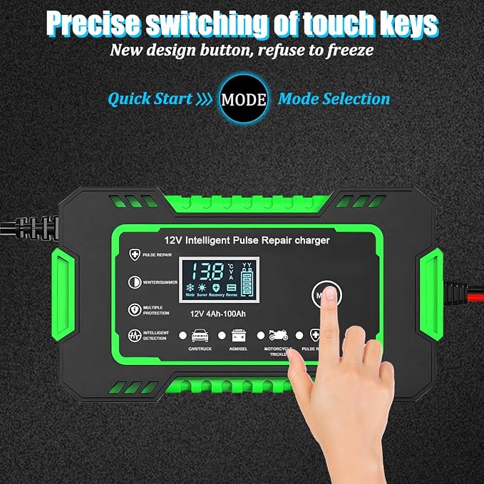 Car Battery Charger, 12V 6A Smart Fully Trickle Vehicle Battery Charger & Desulfator with Temperature Compensation, Portable Automotive Power Maintainer, Universal Fit (Green)