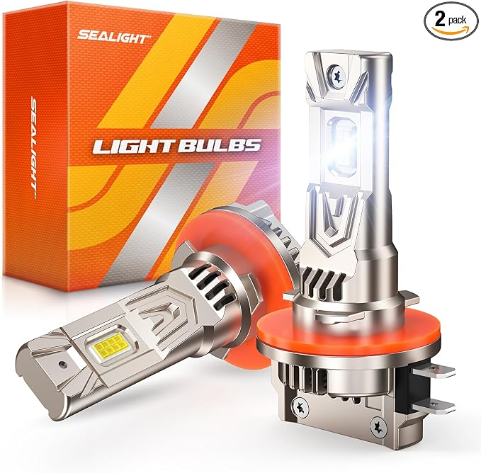 SEALIGHT H11B LED Light Bulbs, 60000 Lumens 1000% Ultra Bright, 6500K White H11B LED Bulb 1:1 Factory Size, Long Lifespan, Plug and Play H8B/H9B Fog Lights, 99% Compatibility Anti-Flicker, Pack of 2
