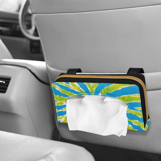 Tie Dye Backseat Tissue Case Holder Hanging Visor Tissue Holde PU Leather Tissue Box Napkin Holder Green