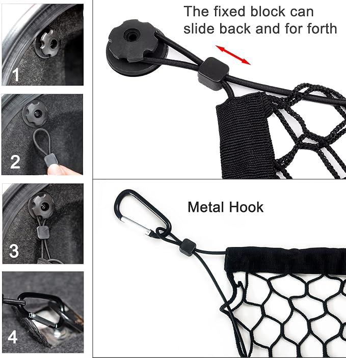 BAILALIBO Cargo Net with Metal Hooks, 43.3x15.8 in | Elastic stretchable mesh, adjustable for SUV/truck/jeep, universal fit, secure trunk storage, heavy-duty for car exterior