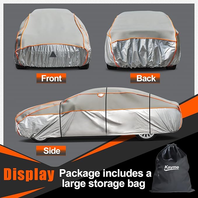 Kayme Hail Protector Car Cover，Anti Hail Thickened Multi-Layered EVA Car Cover Waterproof Sun UV Rain Snow All Weather, Outdoor Hail Protection Cover, Fit Sedan/Coupe-Length (194 to 208 Inch).Grey