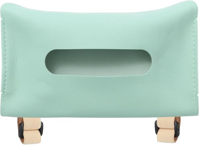 PATIKIL Car Tissue Holder, PU Leather Rectangle Napkin Paper Towel Dispenser Box Case with Elastic Strap for Car Sun Visor Seat, Blue