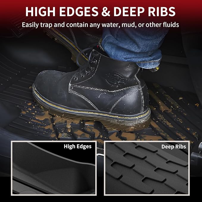 LASFIT All Weather Floor Mats for Lincoln Continental 2017-2020, Black | All Weather, TPE, Tall Walls, 3D Custom Fit, Non-Slip, Easy Clean, Tool-Free Install, Safe Pedal Clearance