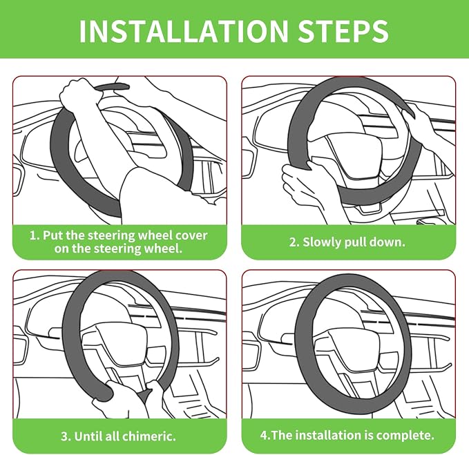 15 Inch Leather Steering Wheel Cover, Automotive Accessories Breathable Anti-Slip Elastic Soft Wheel Protector, Fit for Most SUVs Trucks and RVs (Green)