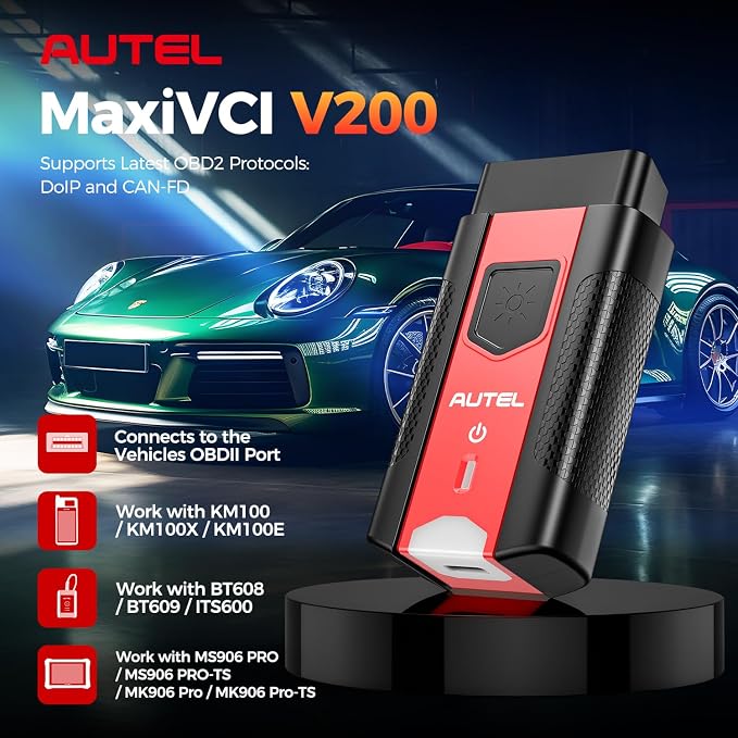 Autel MaxiVCI VCI200 V200 Wireless Dongle, 2026 VCI 200 OBD2 Connector Adapter, 2.0 of V150 VCI100 V100 Car Communication Interface, for MK900BT MP900BT MS906 PRO MS906MAX MS906 PRO-TS KM100 BT608 etc