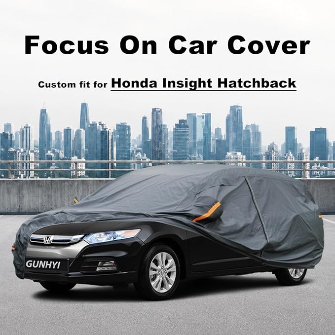GUNHYI Premium Car Cover Custom Fit Honda Insight Hatchback(2009-2014), 16 Layers Heavy Duty Car Cover Waterproof All Weather with Zipper Door for Sun Rain Snow Dust Uv Protection