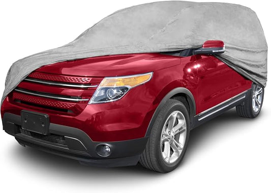 Budge Duro SUV Car Cover, UV & Water-Resistant, Fits SUVs Up to 210" | 3-layers of polypropylene for outdoor protection with reinforced seams, elastic hem, tie-down grommets & storage bag; Gray