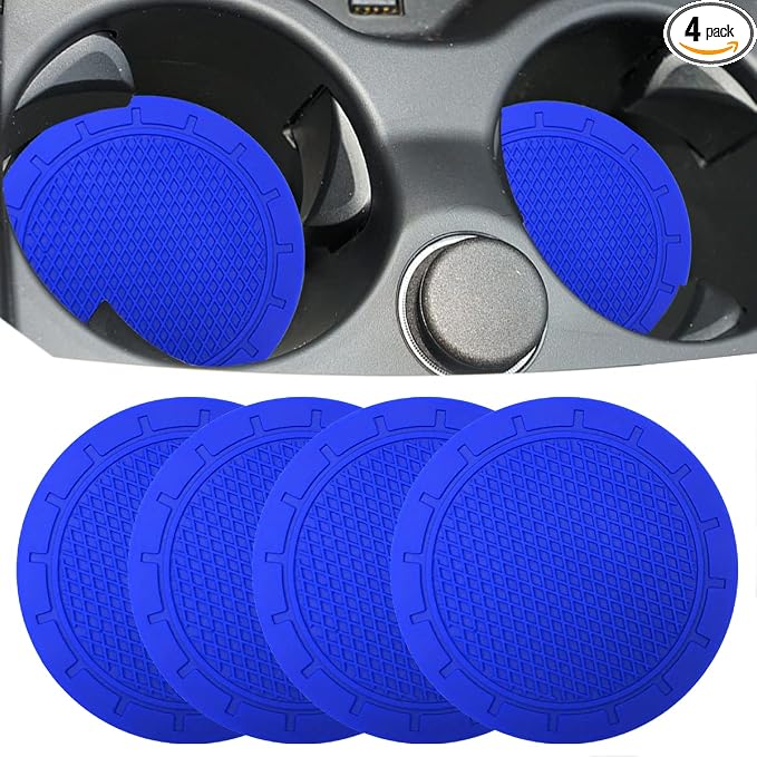 Car Cup Holder Coaster, 4 Pack 2.75 Inch Diameter PVC Non-Slip Universal Insert Coaster, Durable, Suitable for Most Car Interior, Car Accessory for Women Men Dark Blue