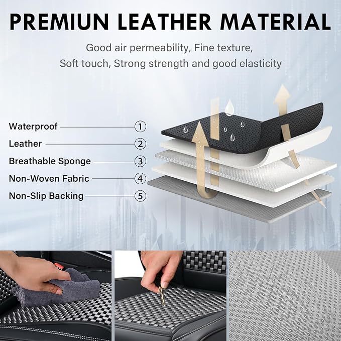 Coverado Leather Seat Covers for Car, Waterproof Car Seat Covers Full Set, 2 in 1 Conversions Car Seat Cover Protector Car Accessories Universal Fit for Most Cars SUVs and Trucks (Black&Gray)