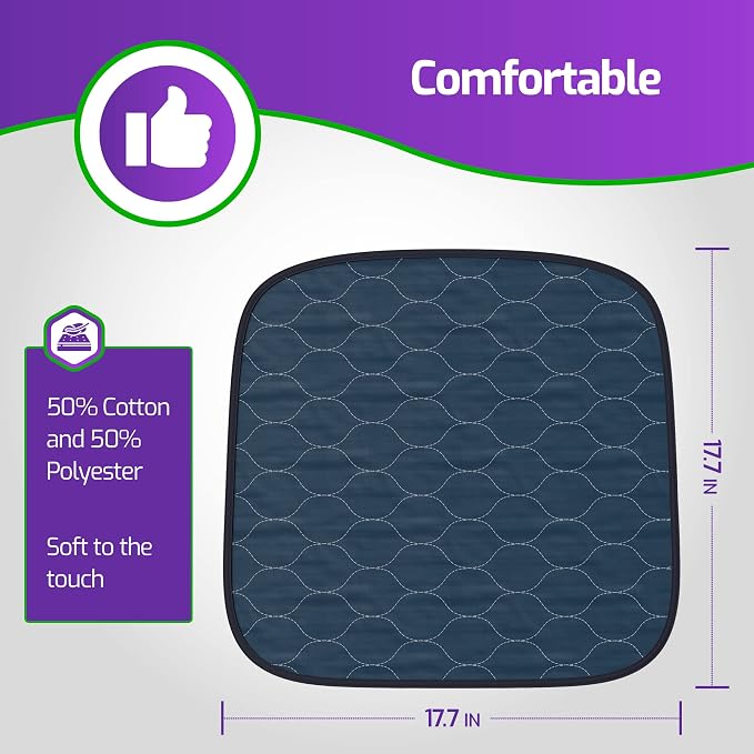 Waterproof Seat Protector (17.7 x 17.7)” - Blue Absorbent Seat Covers - Waterproof Chair Pad for Incontinence Washable - Chair Protectors - Incontinence Pads for Kids, Pets, Adults, & Seniors