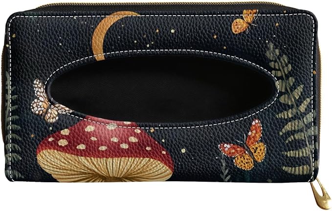 PU Leather Sun Visor Tissue Holder Moon Mushroom Car Visor Accessories Car Sun Visor Tissue Box Holder Mask Holder for Car Fits Sedans Vans Trucks