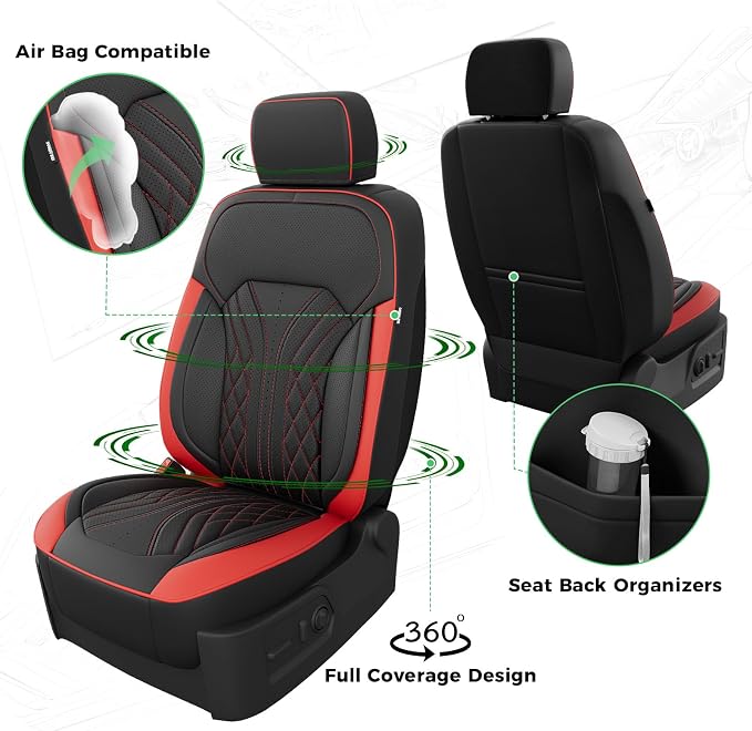 Truck Leather Seat Covers for Chevy Silverado Gmc Sierra 2019-2026 | Crew Cab 1500/2500/3500HD, Bucket Seat, NO Rear Seatback Storage, Scratch-resistant, Easy-clean, Pickup Protector, Full Set