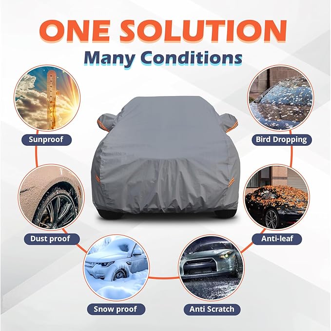 Coverlex Mid-Size SUV Car Cover Waterproof All Weather, 6 Layer Heavy Duty Material Universal Fit for Chevrolet Equinox, CX50, Jeep Cherokee, Nissan Rogue, VW Tiguan, Mitsubishi Outlander