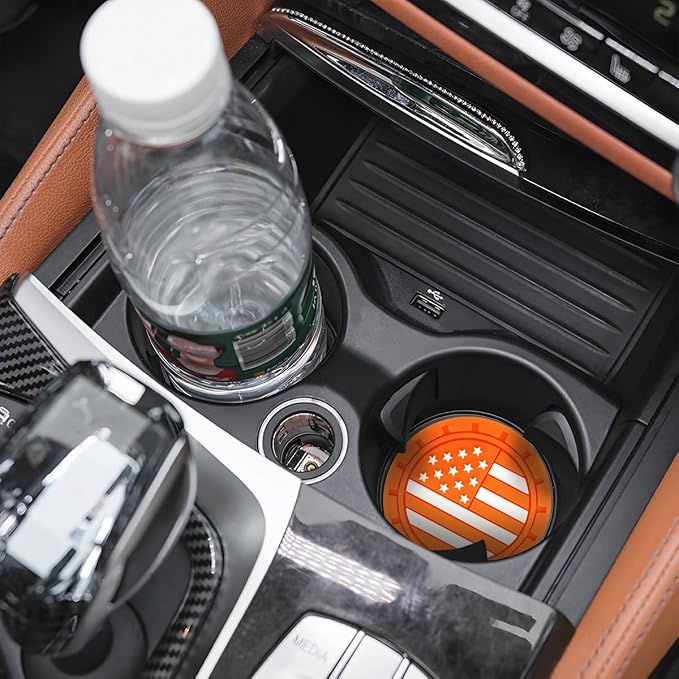 AUCELI 4 Pack Car Cup Holder Coasters, Colored American Flag US Flag Insert Car Cup Coaster, 2.75 Inch Anti Slip Shockproof Embedded Drink Mat, Vehicle Interior Decor Accessories
